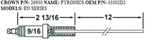 Picture of Crown26930 PYRONICS ELECTRODE Replaces Westwood E5-100, E5-100-2pk