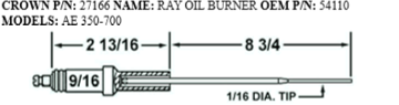 Picture of Crown27166 RAY OIL BURNER ELECTRODE Replaces Westwood E5-100, E5-100-2pk