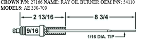 Picture of Crown27166 RAY OIL BURNER ELECTRODE Replaces Westwood E5-100, E5-100-2pk